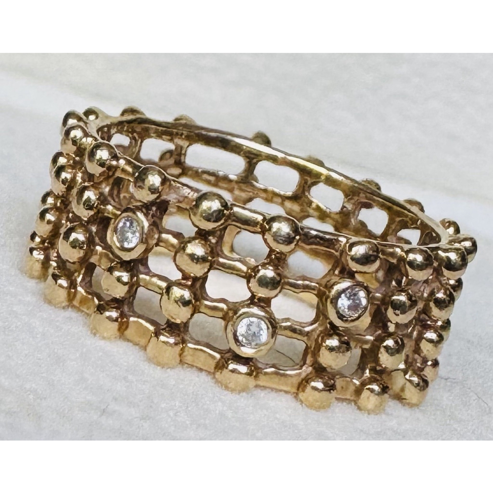 Genuine Pandora 14k Yellow Gold Matrix Ring With Diamond Size 7